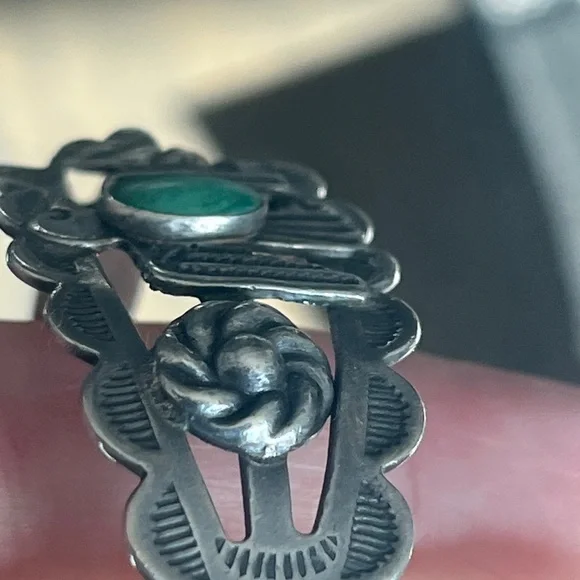 Vintage Navajo Thunderbird Totem Silver/Turquoise artist Signed Cuff Bracelet